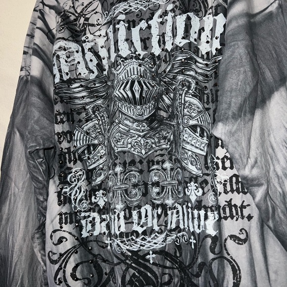 VTG Affliction Dead Or Alive Pullover Hoodie Studded Y2K Grunge Design Size XL - Picture 4 of 7
